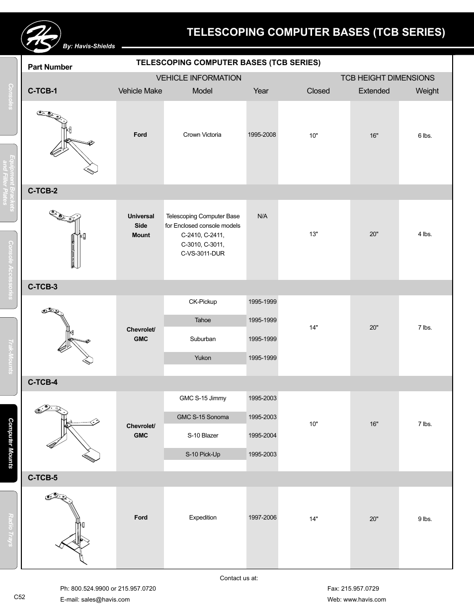 Telescoping computer bases (tcb series) | Havis-Shields C-SM-MMP User Manual | Page 52 / 82