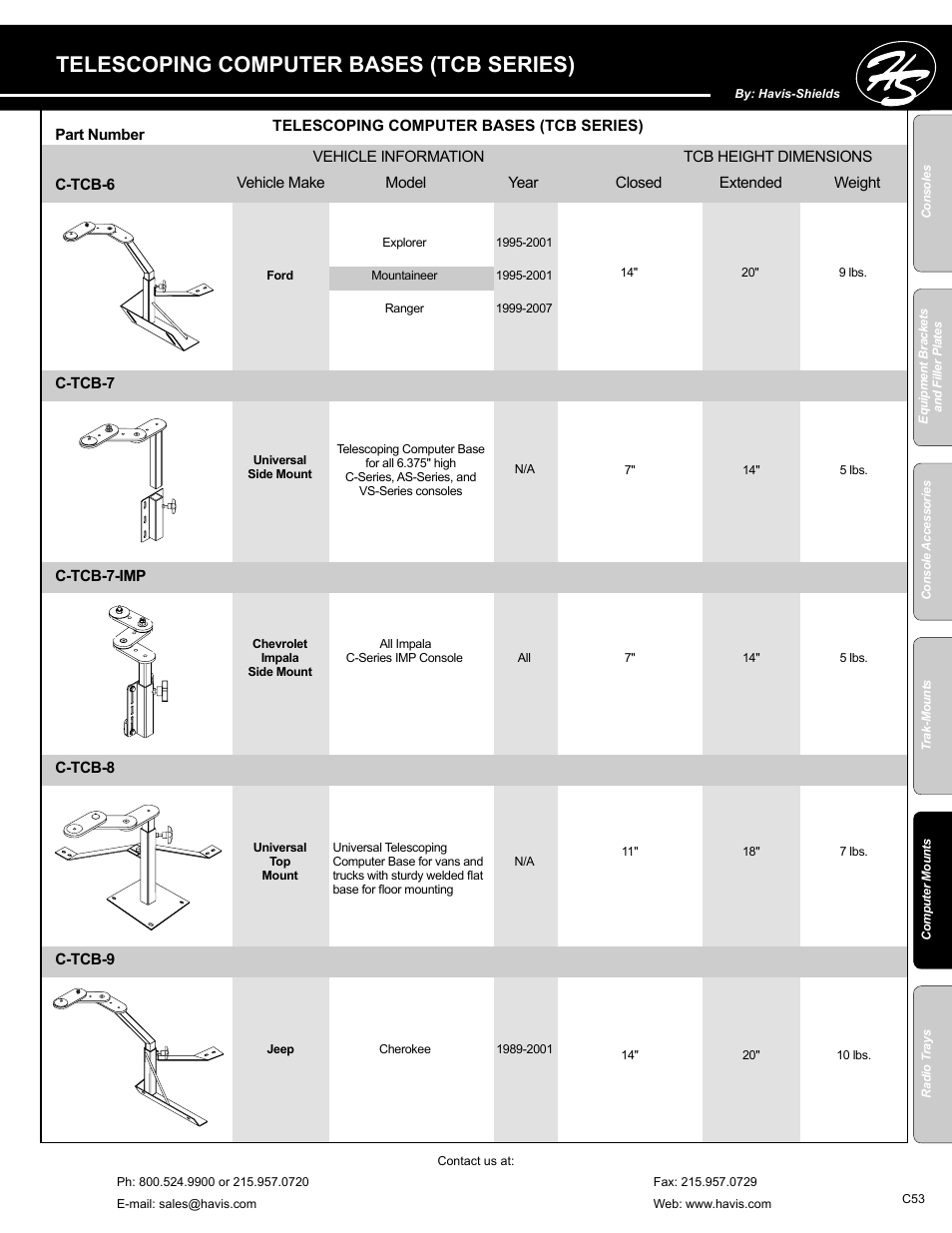 Telescoping computer bases (tcb series) | Havis-Shields C-SM-MMP User Manual | Page 53 / 82