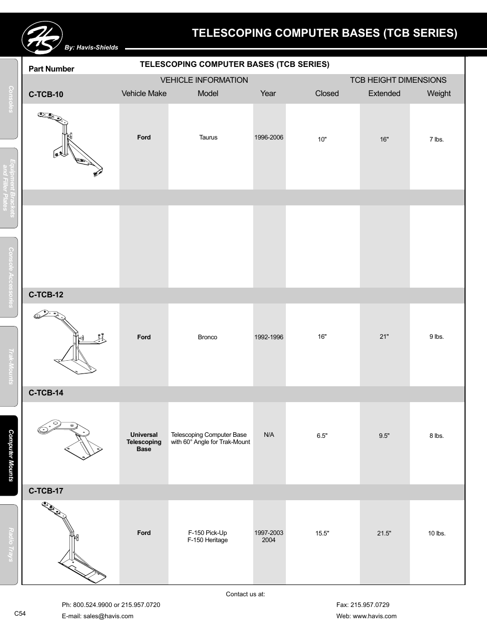 Telescoping computer bases (tcb series) | Havis-Shields C-SM-MMP User Manual | Page 54 / 82