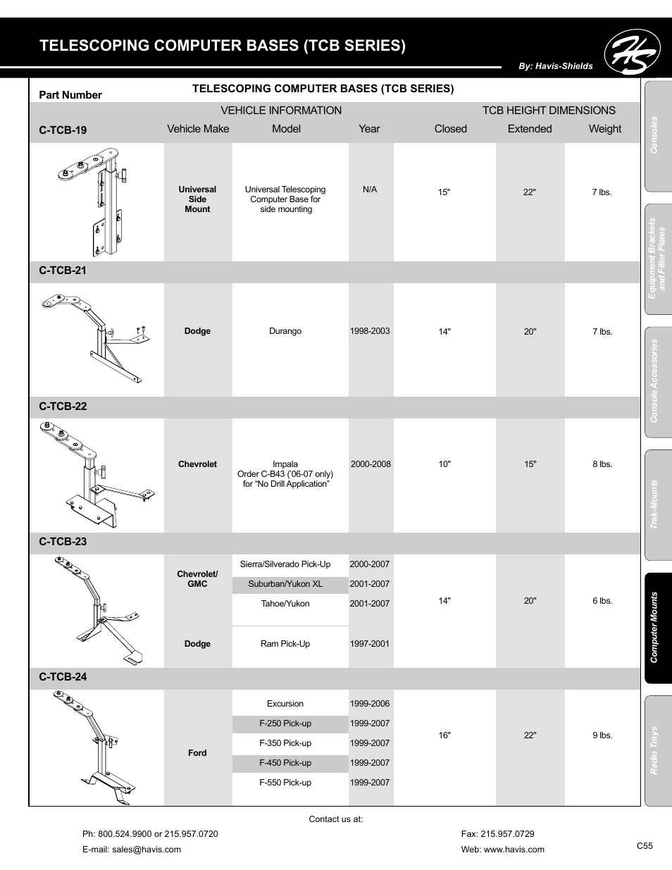 Telescoping computer bases (tcb series) | Havis-Shields C-SM-MMP User Manual | Page 55 / 82
