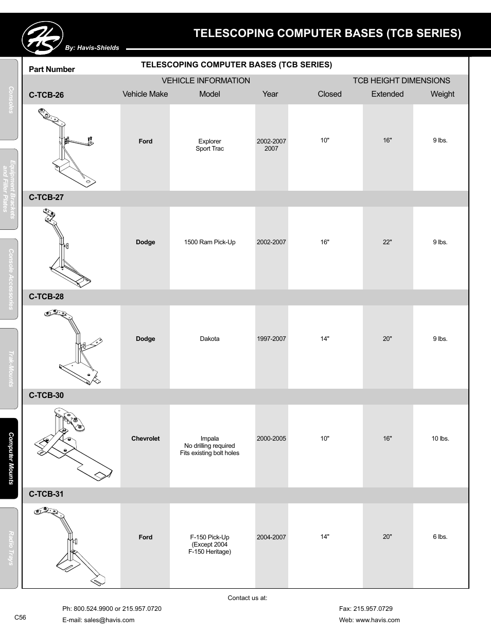 Telescoping computer bases (tcb series) | Havis-Shields C-SM-MMP User Manual | Page 56 / 82