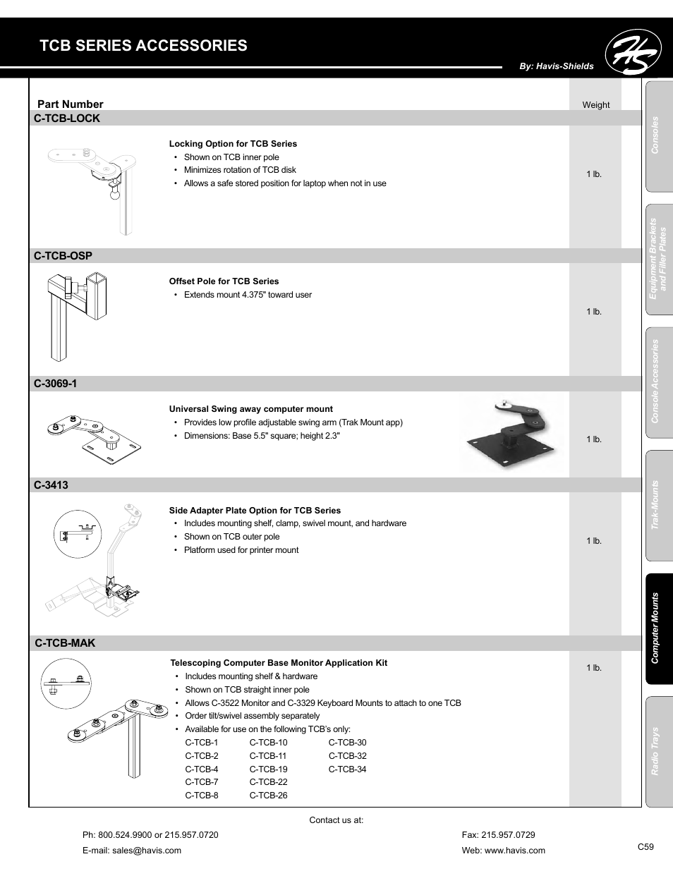 Tcb series accessories | Havis-Shields C-SM-MMP User Manual | Page 59 / 82