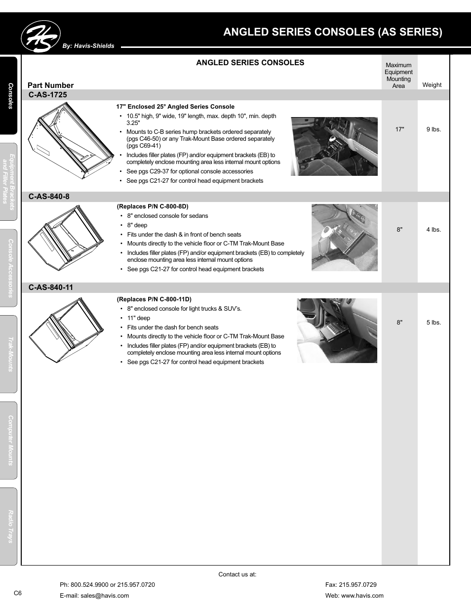 Angled series consoles (as series) | Havis-Shields C-SM-MMP User Manual | Page 6 / 82