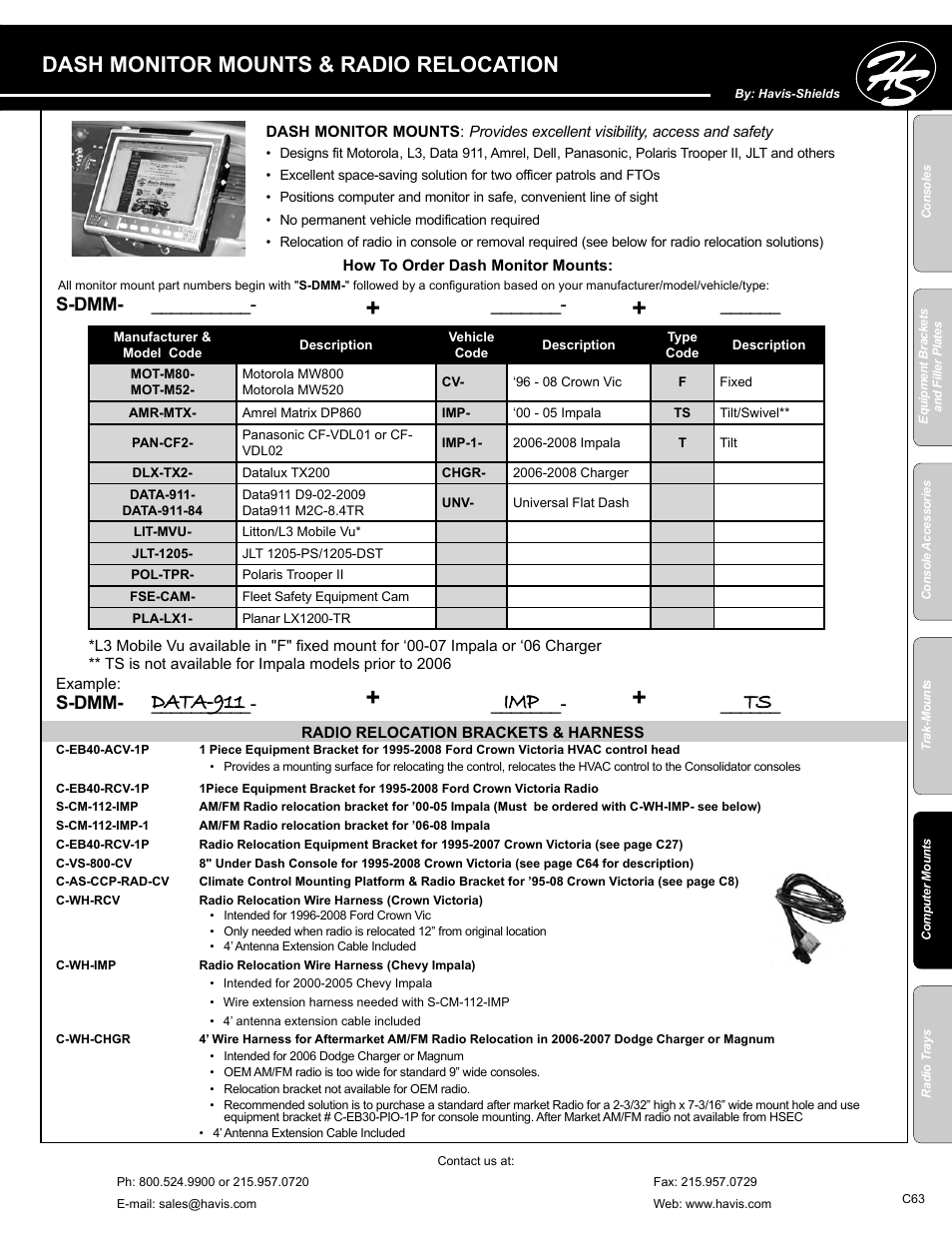 Dash monitor mounts & radio relocation, Data-911, Imp ts | S-dmm | Havis-Shields C-SM-MMP User Manual | Page 63 / 82