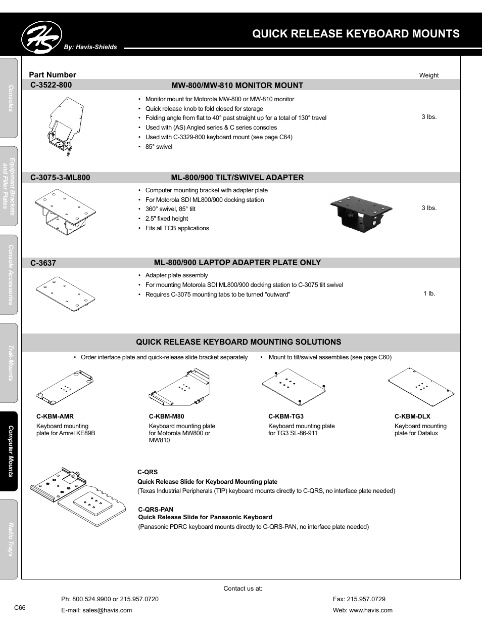 Quick release keyboard mounts | Havis-Shields C-SM-MMP User Manual | Page 66 / 82