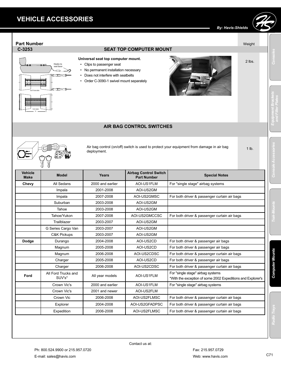 Vehicle accessories, Seat | Havis-Shields C-SM-MMP User Manual | Page 71 / 82