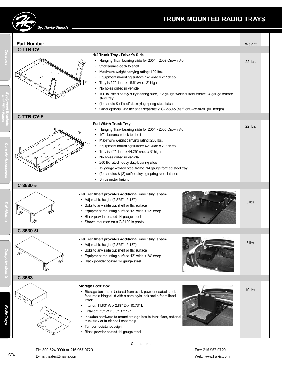Trunk mounted radio trays | Havis-Shields C-SM-MMP User Manual | Page 74 / 82