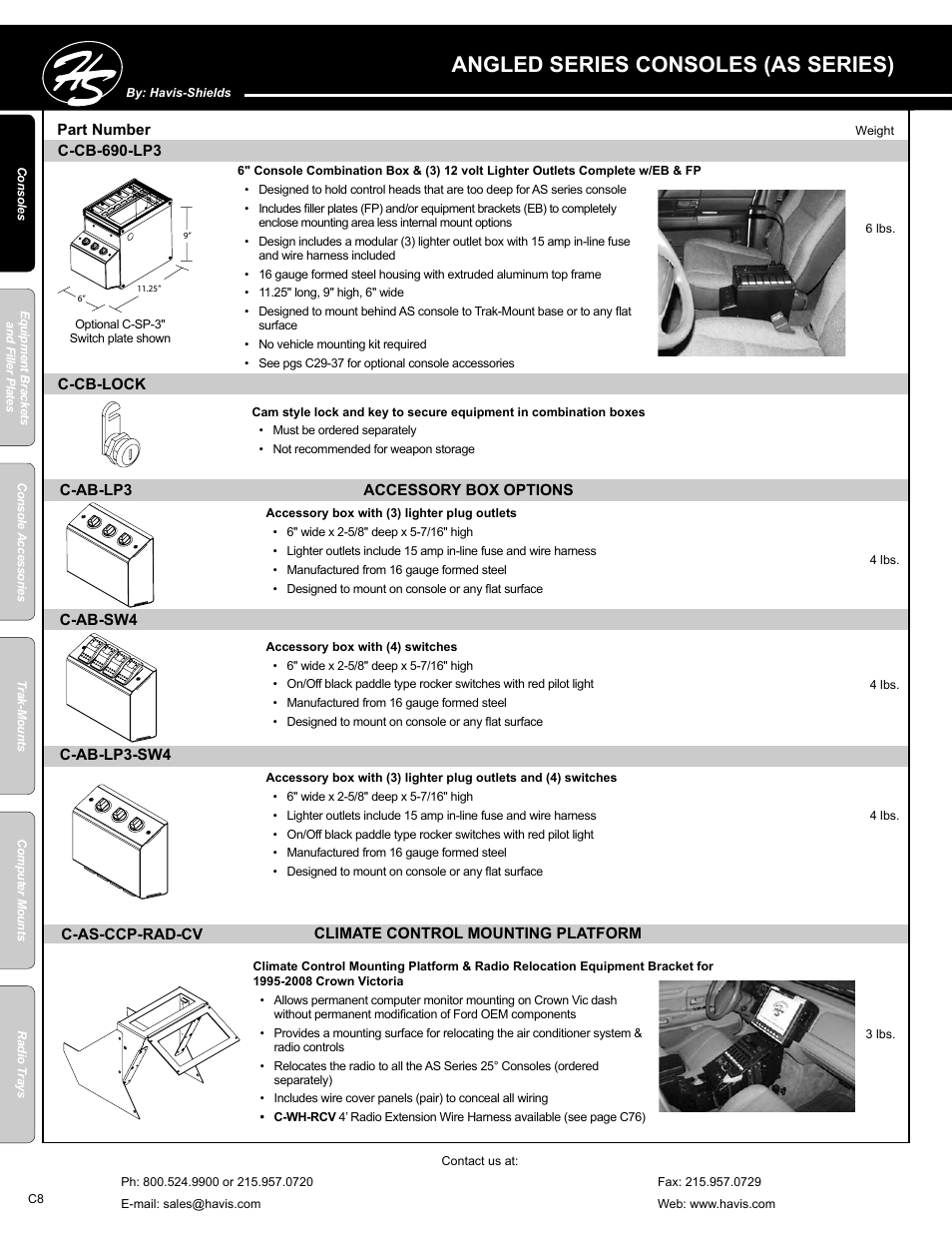 Angled series consoles (as series) | Havis-Shields C-SM-MMP User Manual | Page 8 / 82