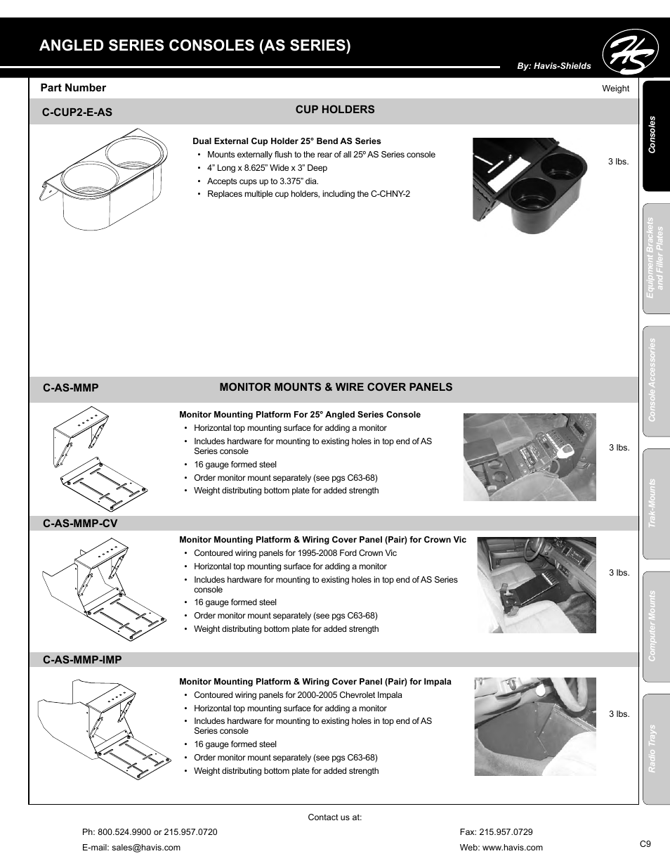 Angled series consoles (as series) | Havis-Shields C-SM-MMP User Manual | Page 9 / 82