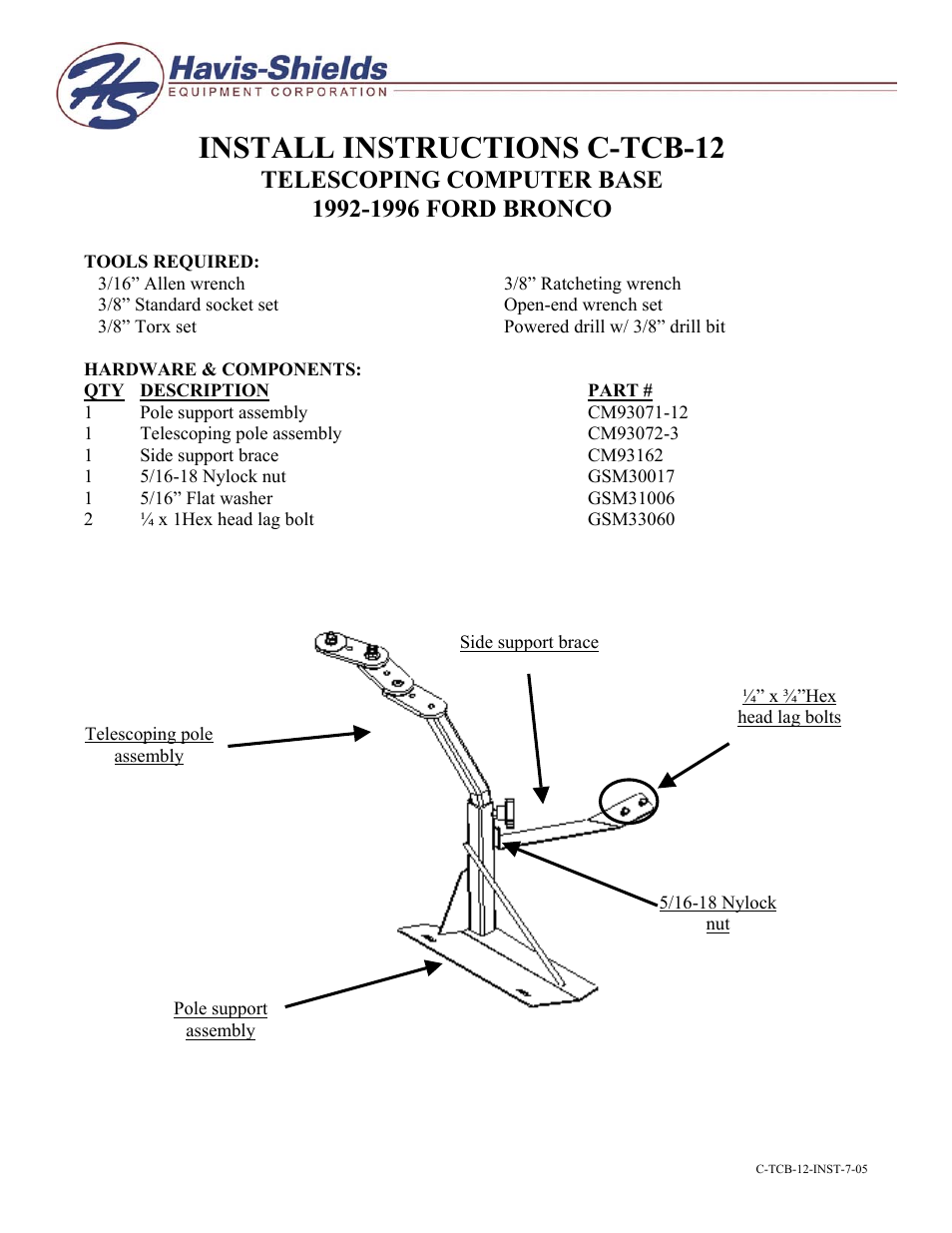 Havis-Shields Telescoping Computer Base C-TCB-12 User Manual | 2 pages