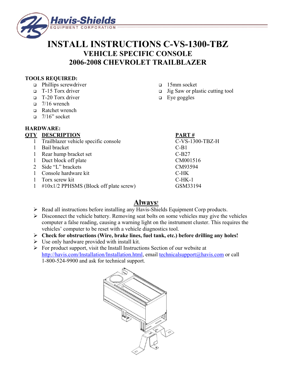 Havis-Shields C-VS-1300-TBZ User Manual | 4 pages