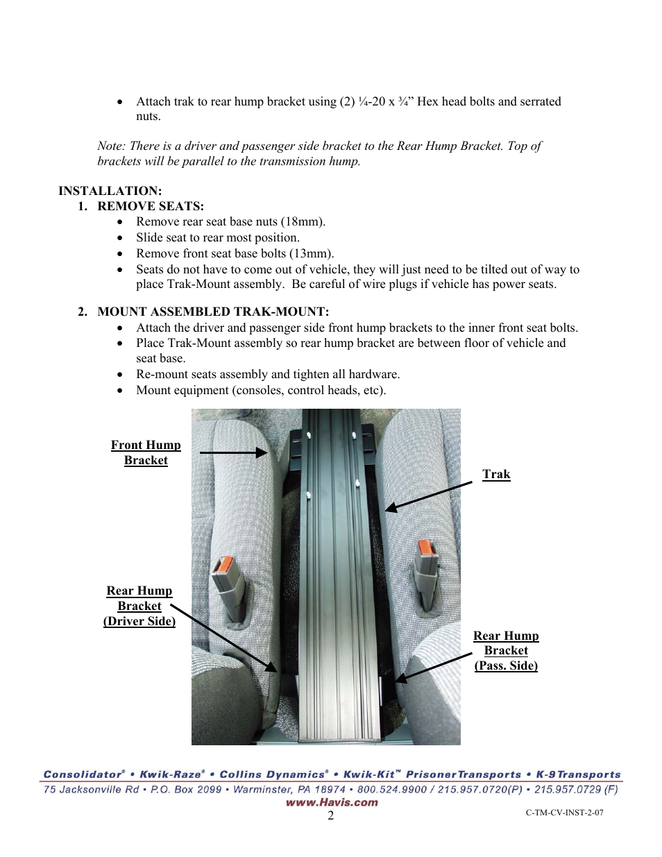 Havis-Shields 1995-2007 Ford Crown Victoria Trak-Mount Kit C-TM-CV User Manual | Page 2 / 2