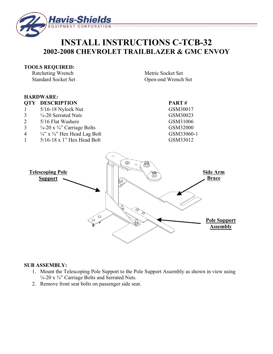 Havis-Shields 2002-2008 Chevrolet Trailblazer & GMC Envoy C-TCB-32 User Manual | 2 pages