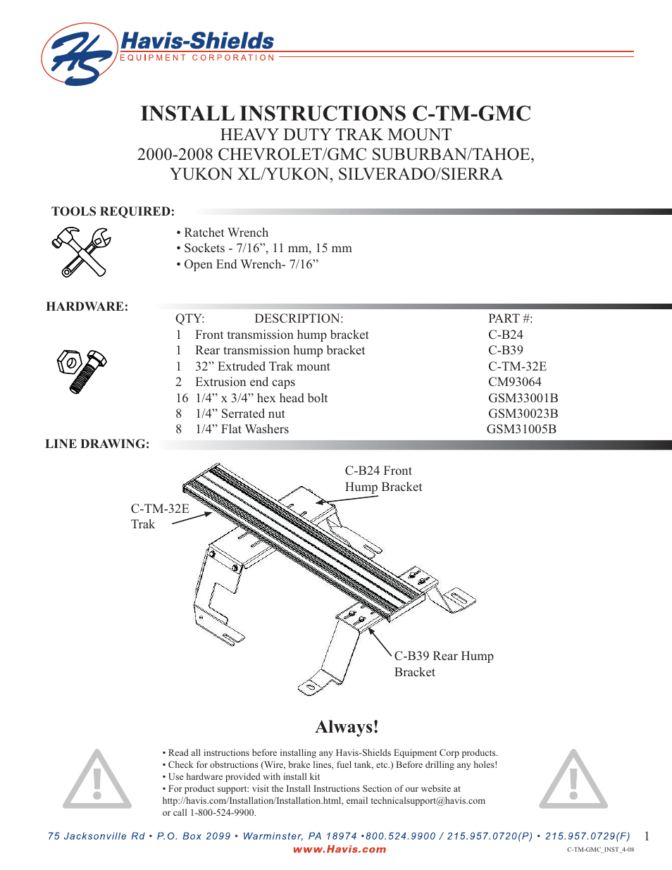 Havis-Shields Heavy Duty Trak Mount C-TM-GMC User Manual | 2 pages