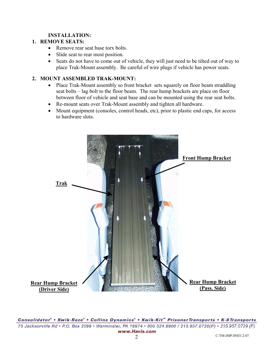 Havis-Shields 2000-2005 Chevrolet Impala Trak-Mount Kit C-TM-IMP User Manual | Page 2 / 2