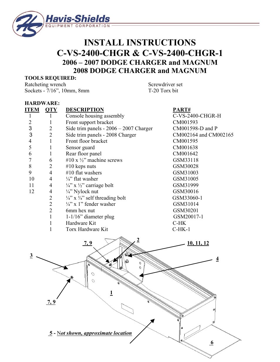 Havis-Shields 2006-2007 Dodge Charger and Magnum C-VS-2400-CHGR User Manual | 3 pages