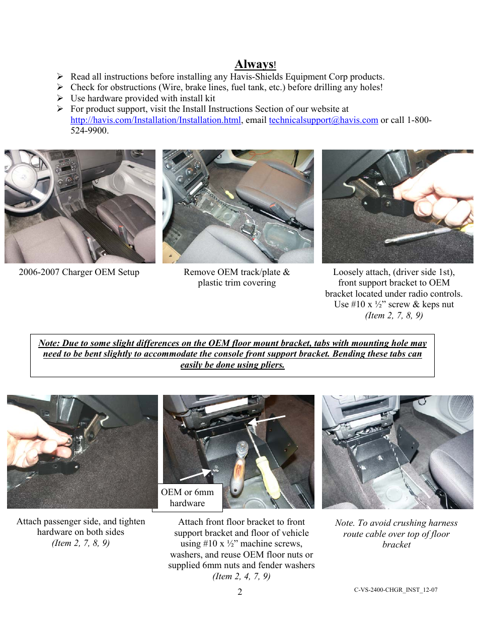 Always | Havis-Shields 2006-2007 Dodge Charger and Magnum C-VS-2400-CHGR User Manual | Page 2 / 3