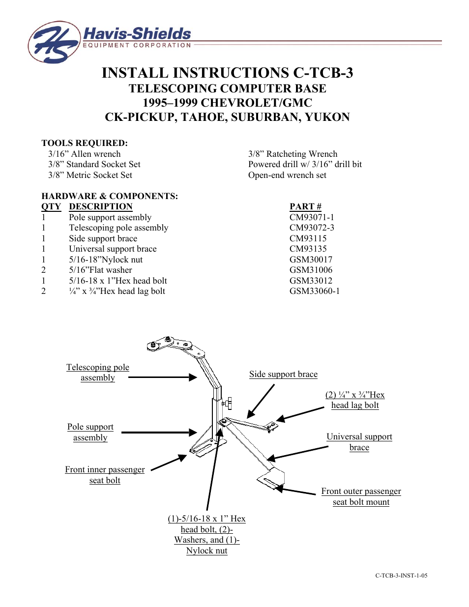 Havis-Shields C-TCB-3 User Manual | 2 pages