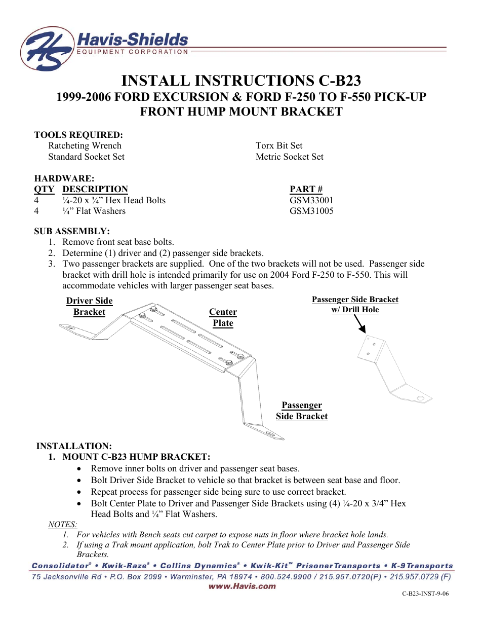 Havis-Shields C-B23 User Manual | 1 page