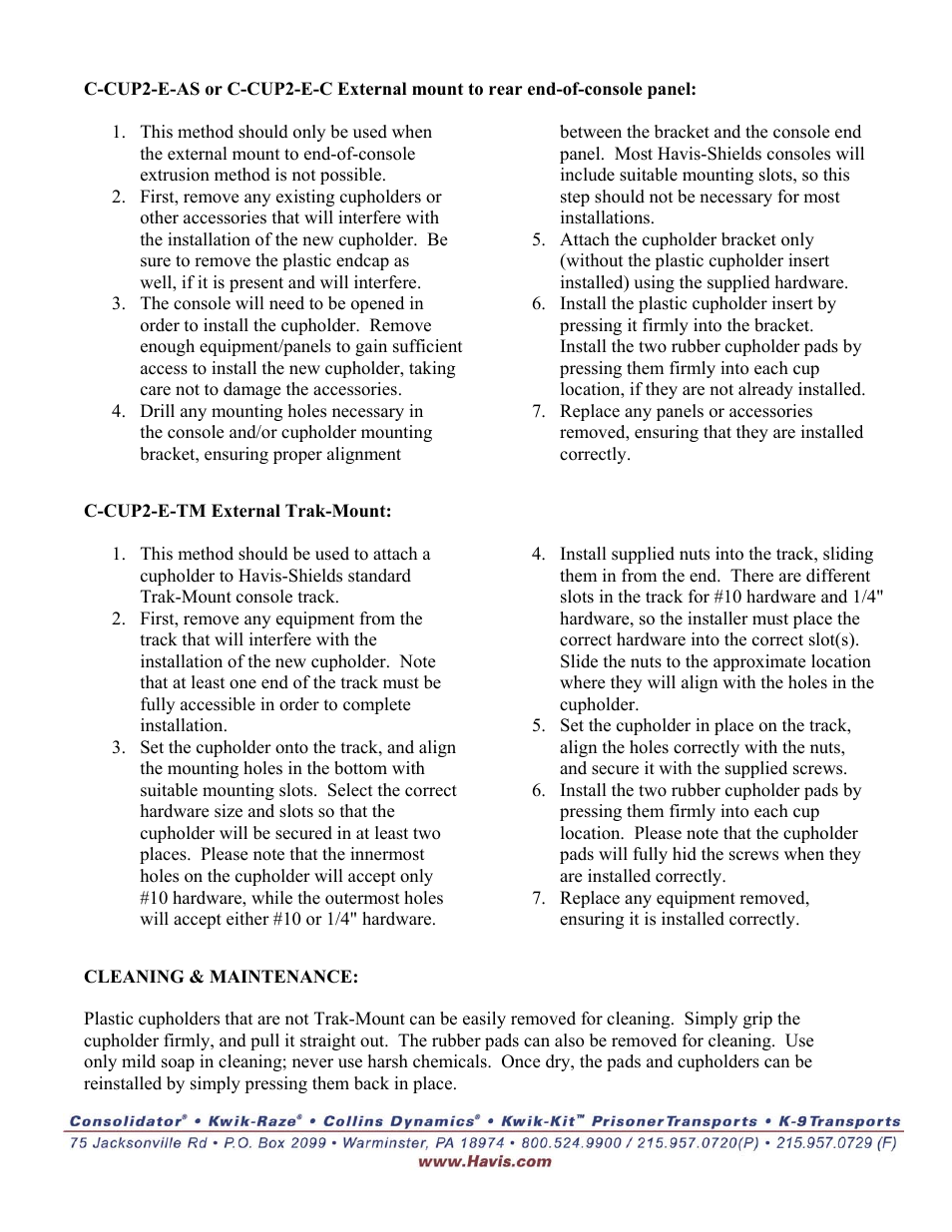 Havis-Shields Cupholders C-CUP2 Series User Manual | Page 2 / 2