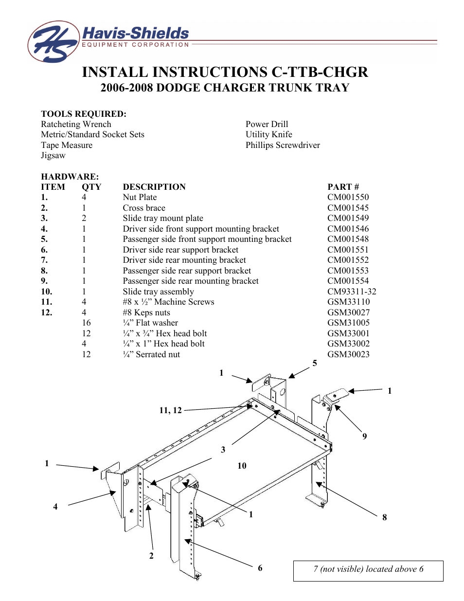Havis-Shields Dodge Charger Spare Tire Bracket C-TTB-CHGR User Manual | 5 pages