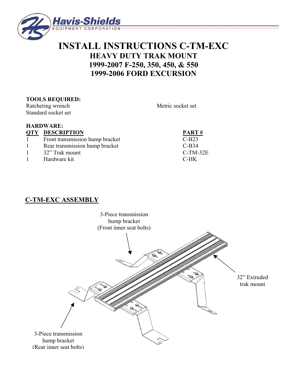 Havis-Shields Heavy Duty Trak Mount C-TM-EXC User Manual | 2 pages