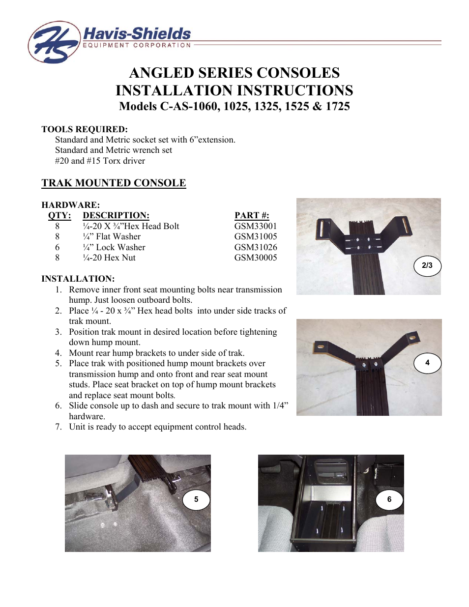 Havis-Shields Angled Series Consoles C-AS-1060 User Manual | 2 pages