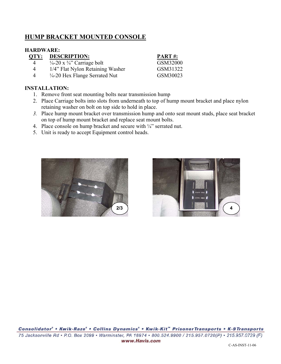Havis-Shields Angled Series Consoles C-AS-1060 User Manual | Page 2 / 2
