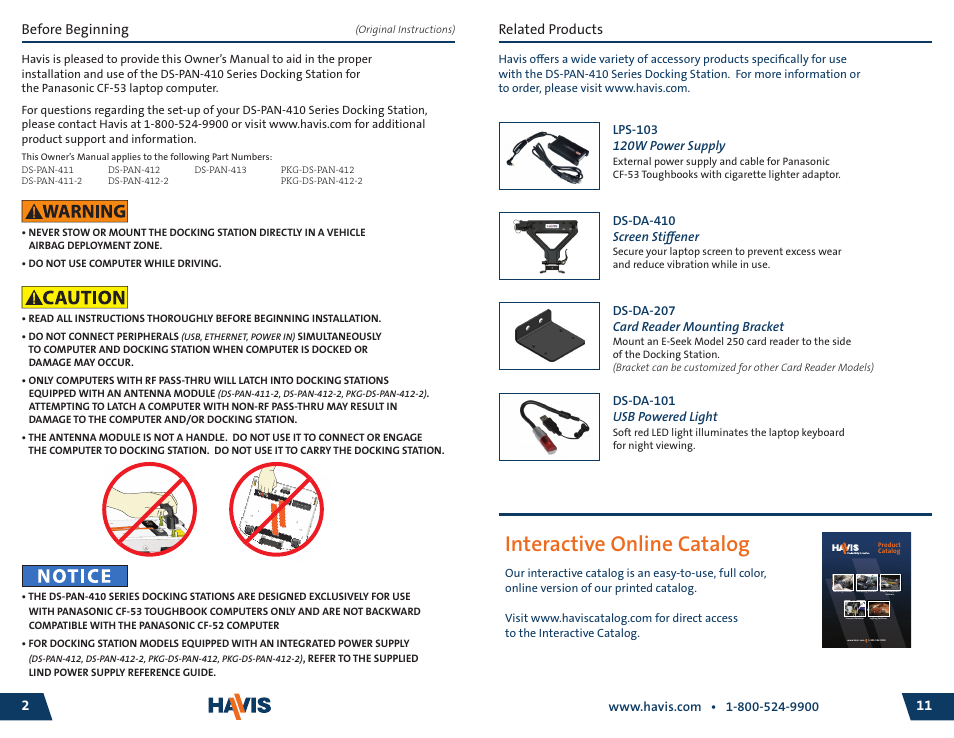 Ds-pan-410-series_omn_8-11 2, Interactive online catalog, Before beginning | Related products | Havis-Shields DS-PAN-413 User Manual | Page 11 / 12