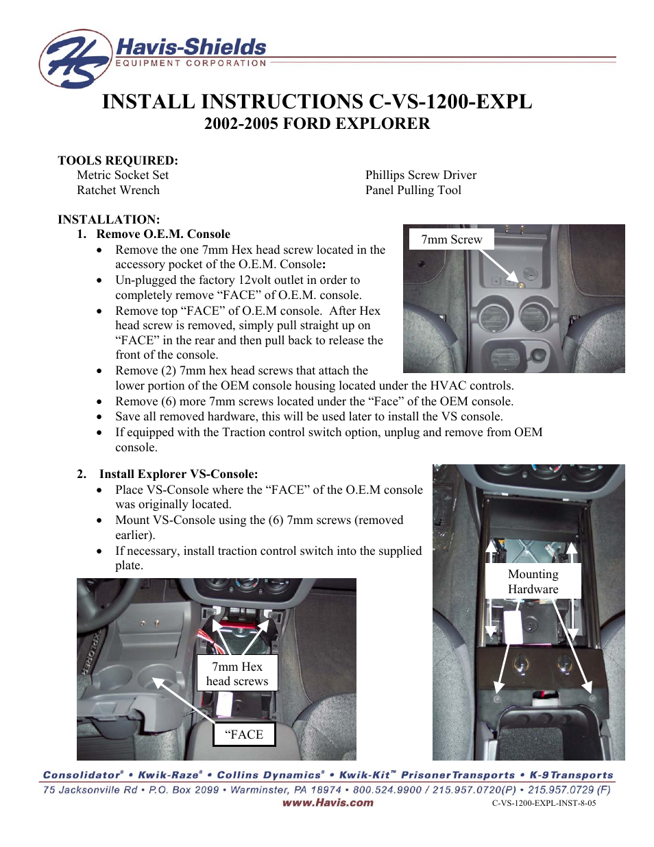 Havis-Shields Ford Explorer C-VS-1200-EXPL User Manual | 1 page