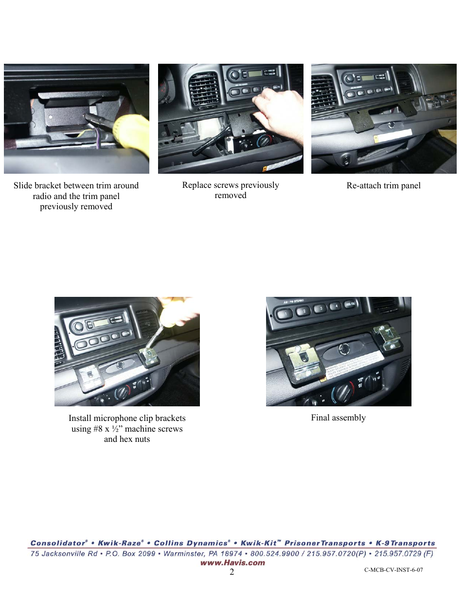 Havis-Shields Dual In-Dash Microphone Clip Bracket 1996-2007 Ford Crown Victoria C-MCB-CV User Manual | Page 2 / 2