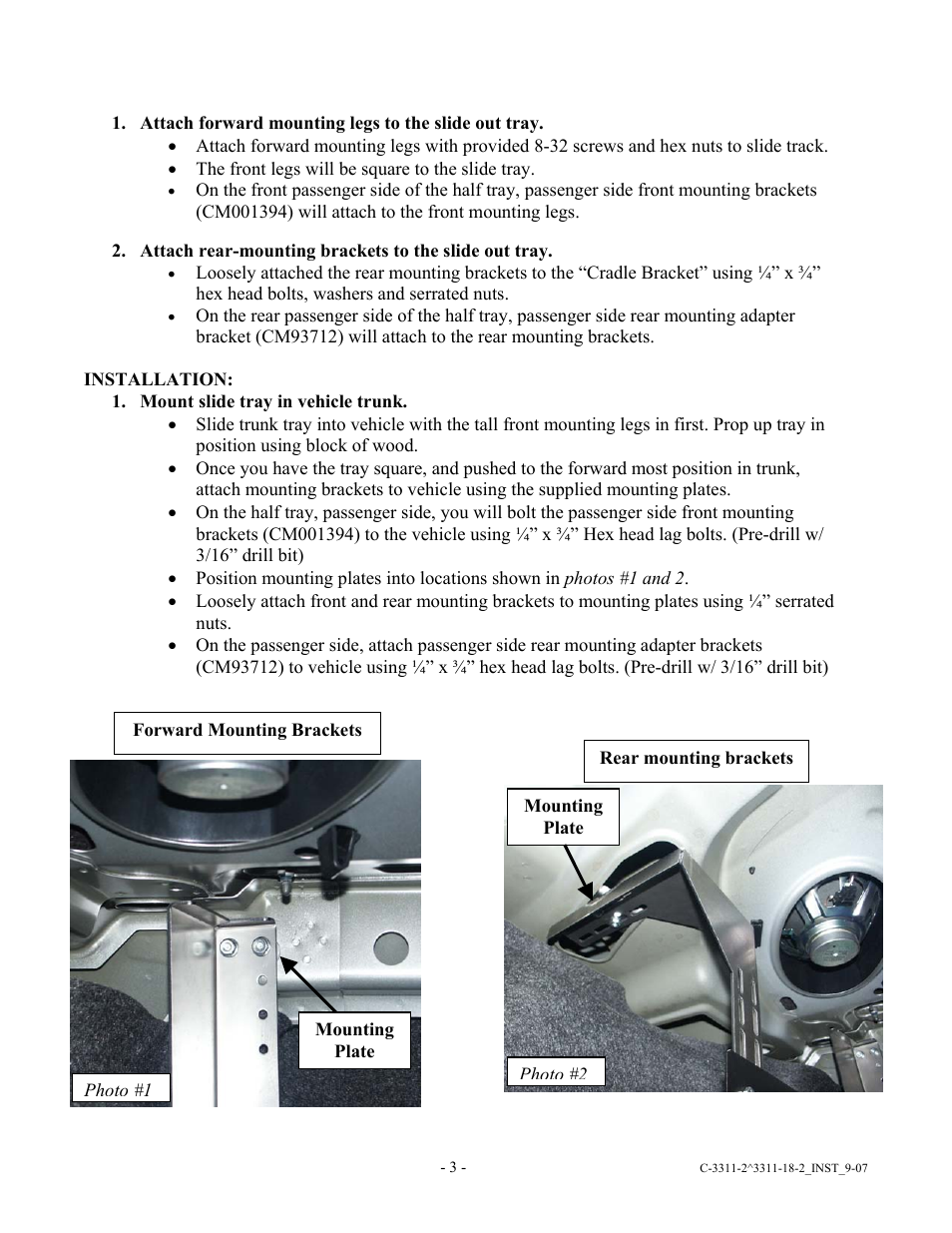 Havis-Shields Slide-Out Trunk Tray 2006-2008 Chevrolet Impala C-3311-18-2 User Manual | Page 3 / 4