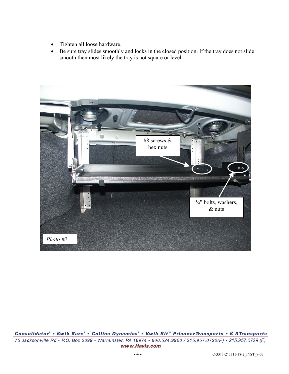 Havis-Shields Slide-Out Trunk Tray 2006-2008 Chevrolet Impala C-3311-18-2 User Manual | Page 4 / 4