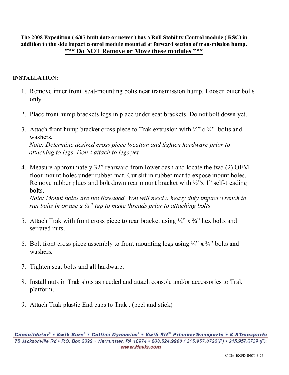 Havis-Shields Heavy Duty Trak Mount 2007-2008 Ford Expedition C-TM-EXPD-1 User Manual | Page 2 / 2