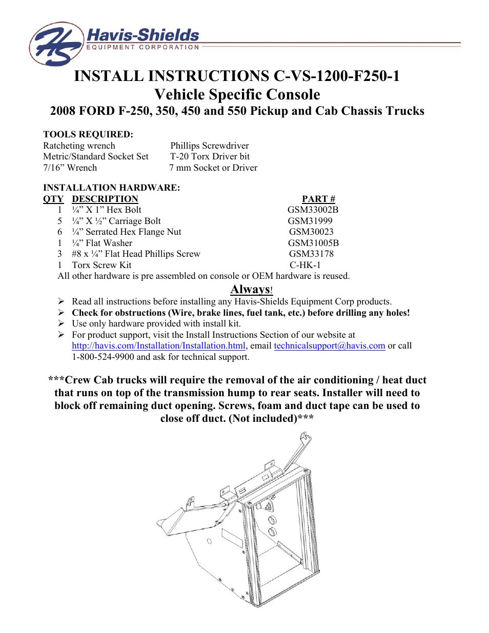Havis-Shields C-VS-1200-F250-1 User Manual | 4 pages