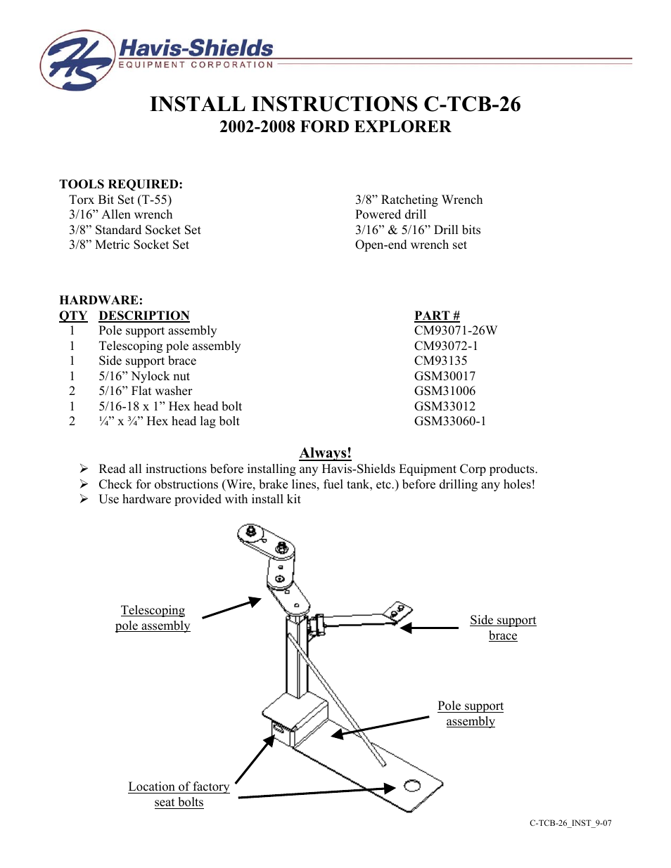 Havis-Shields 2002-2008 Ford Explorer C-TCB-26 User Manual | 2 pages