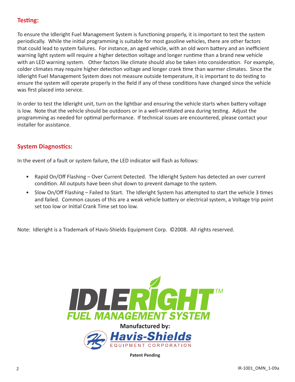 Havis-Shields Idleright User Manual | Page 2 / 2