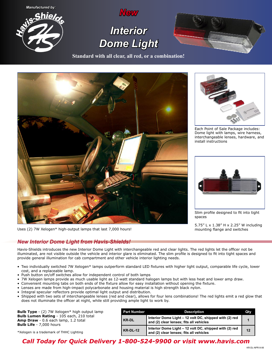 Havis-Shields Interior Dome Light User Manual | 1 page
