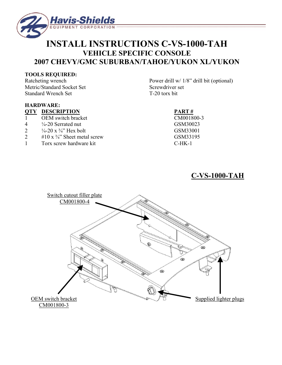 Havis-Shields C-VS-1000-TAH User Manual | 4 pages