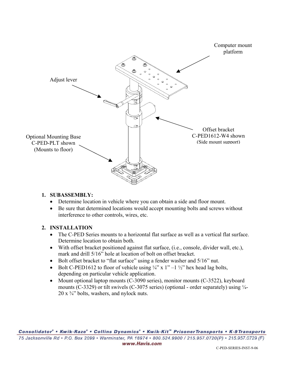 Havis-Shields Silver Billet Telescoping Computer Mounts C-PED Series User Manual | Page 2 / 2