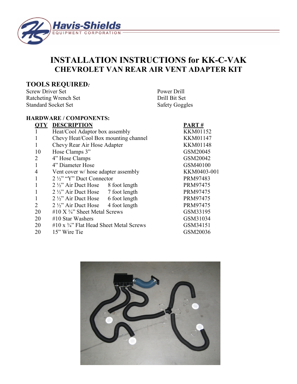 Havis-Shields Chevrolet Van Rear Air Vent Adapter Kit KK-C-VAK User Manual | 4 pages