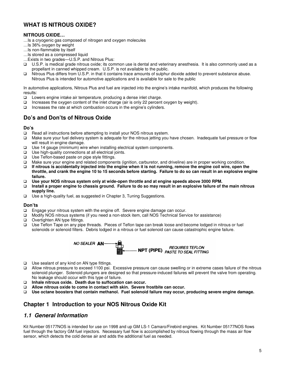 What is nitrous oxide, Do’s and don’ts of nitrous oxide, 1 general information | Holley 05177NOS User Manual | Page 5 / 18