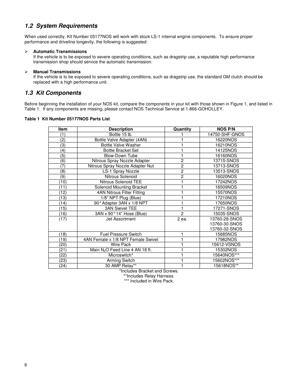 2 system requirements, 3 kit components | Holley 05177NOS User Manual | Page 6 / 18