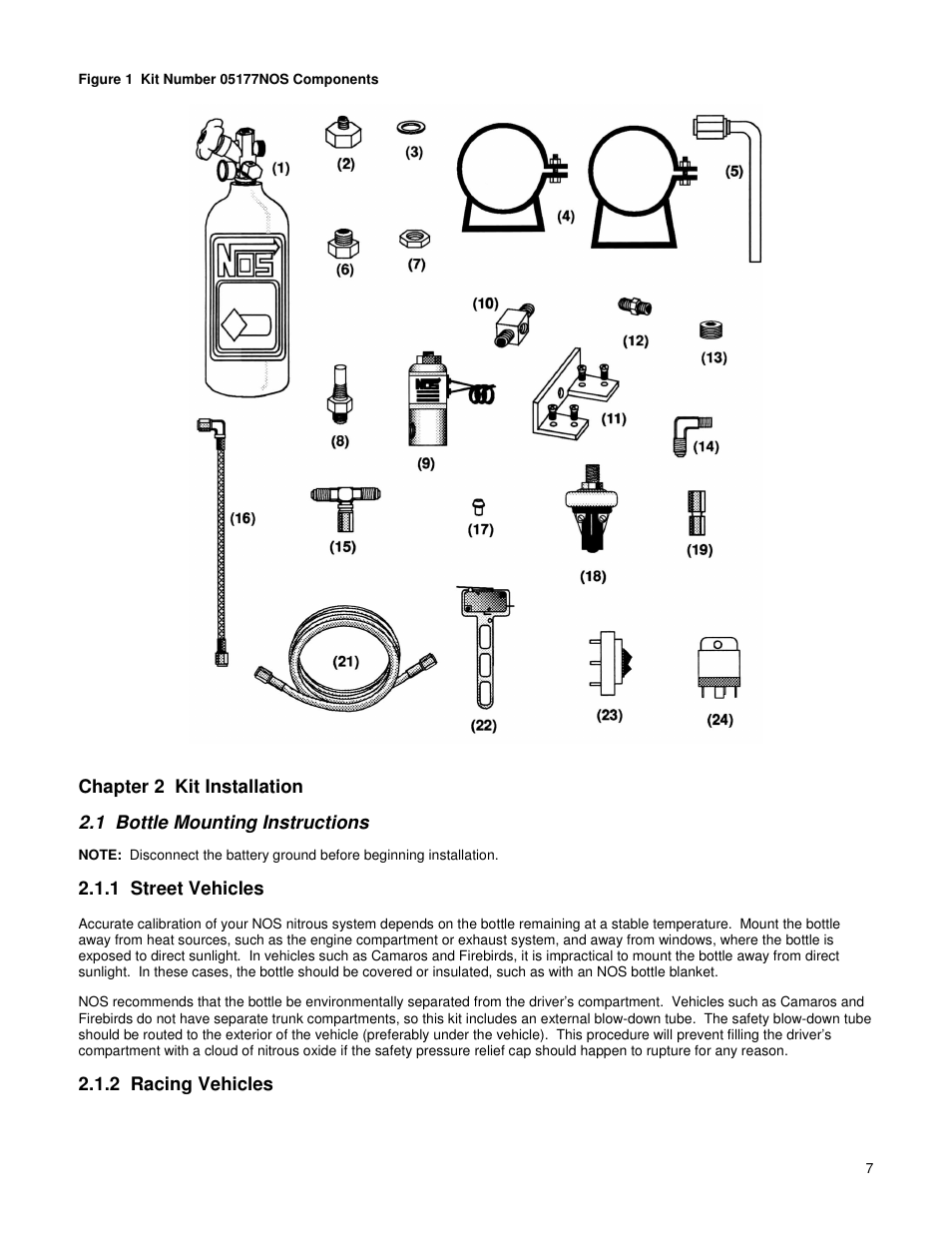 Chapter 2 kit installation, 1 bottle mounting instructions, 1 street vehicles | 2 racing vehicles | Holley 05177NOS User Manual | Page 7 / 18