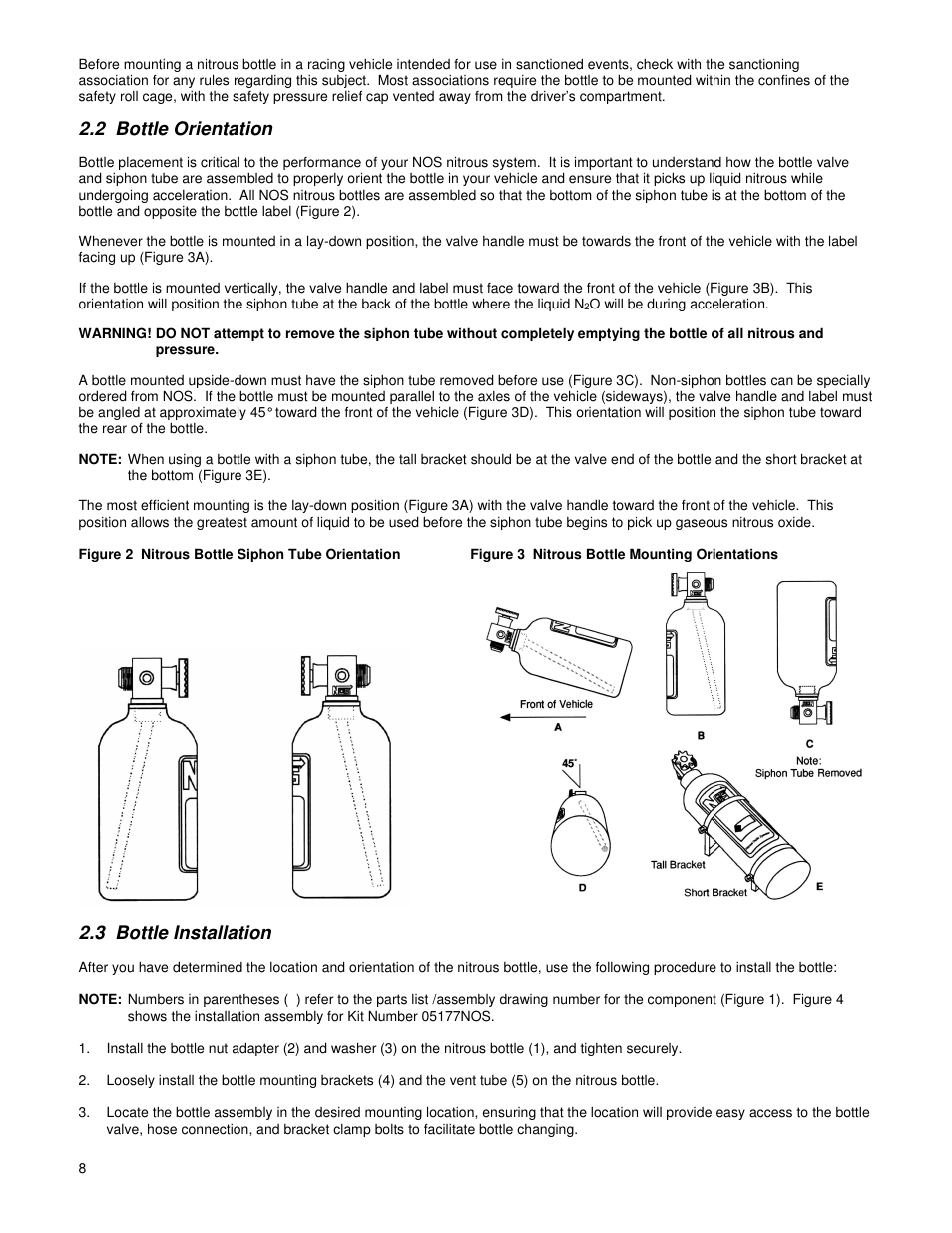 2 bottle orientation, 3 bottle installation | Holley 05177NOS User Manual | Page 8 / 18