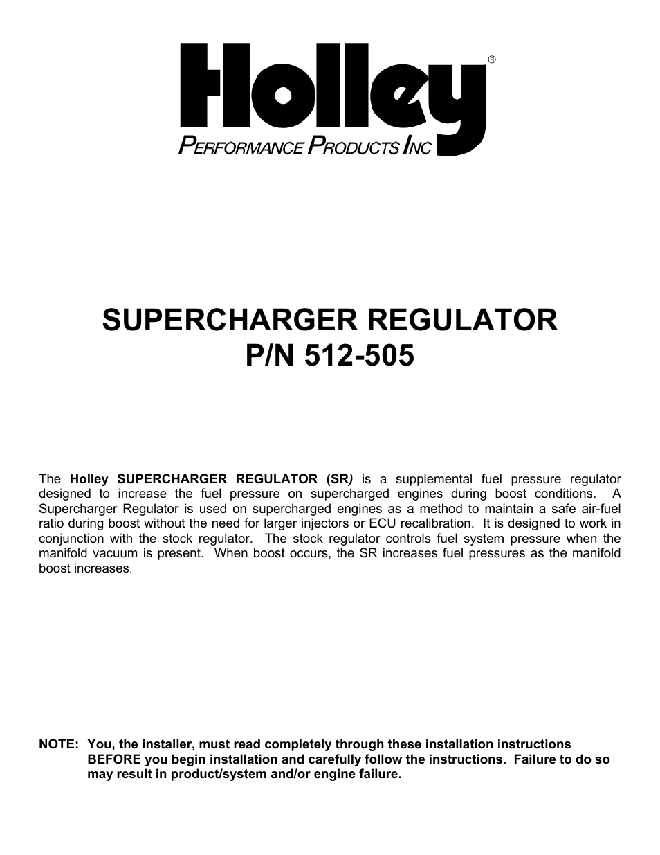 Holley P/N 512-505 User Manual | 4 pages