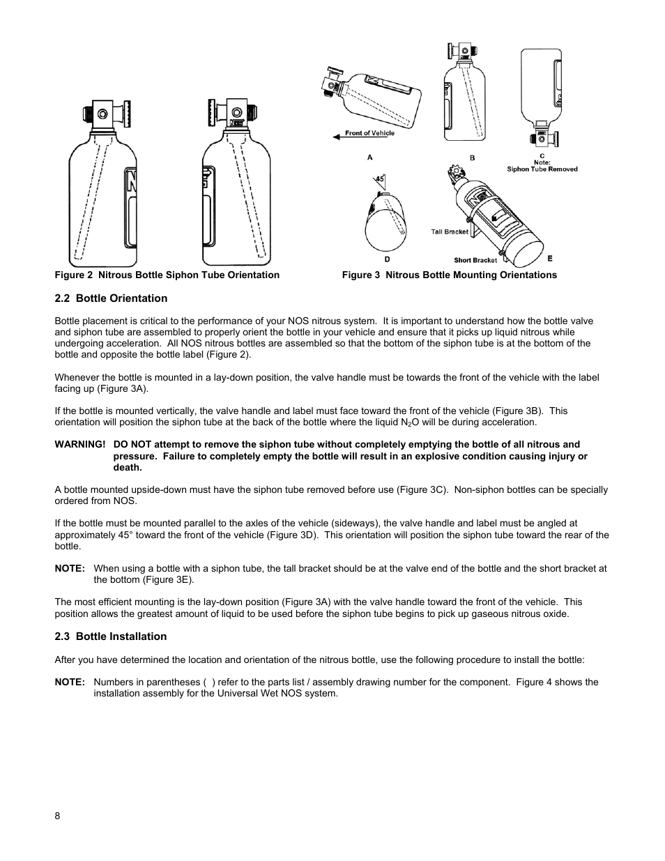 2 bottle orientation, 3 bottle installation | Holley 02121NOS User Manual | Page 8 / 20