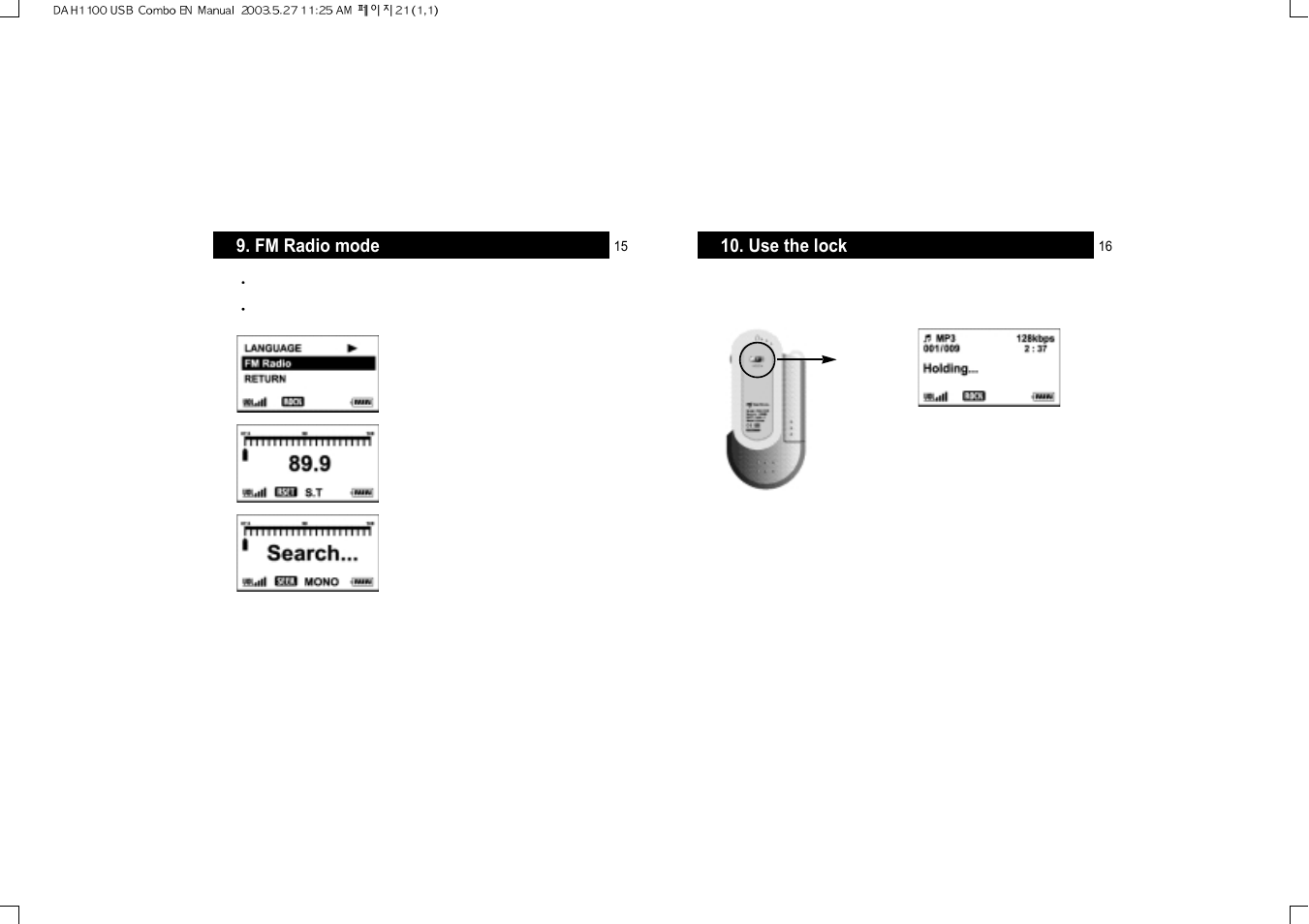 Use the lock, Fm radio mode | Hyun Won DAH-1100 User Manual | Page 11 / 15