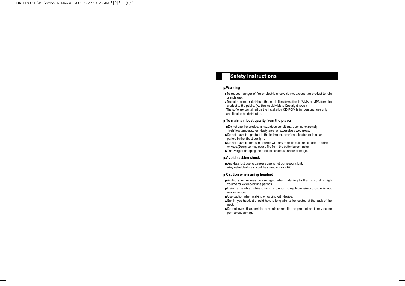 Safety instructions | Hyun Won DAH-1100 User Manual | Page 2 / 15