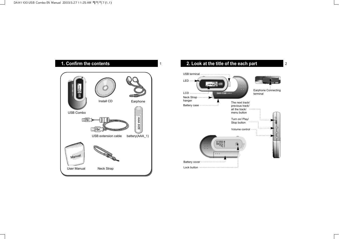 Look at the title of the each part, Confirm the contents | Hyun Won DAH-1100 User Manual | Page 4 / 15